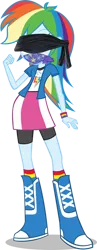 Size: 1020x2626 | Tagged: safe, artist:deathnyan, derpibooru import, edit, rainbow dash, equestria girls, .psd available, absurd resolution, blindfold, boots, clothes, compression shorts, cute, dashabetes, female, fist, gag, image, long hair, png, rainbow socks, shoes, simple background, skirt, smiling, socks, solo, striped socks, transparent background, vector