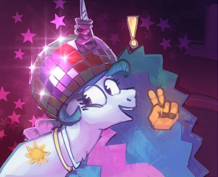 Size: 1920x1562 | Tagged: safe, artist:alumx, derpibooru import, princess celestia, alicorn, pony, disco ball, exclamation point, female, glowstick, hand, hat, image, jpeg, magic, magic hands, mare, open mouth, open smile, peace sign, smiling, solo