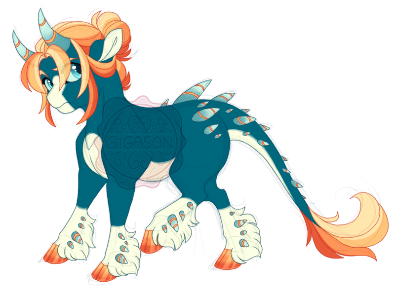 Size: 3600x2700 | Tagged: safe, artist:gigason, derpibooru import, oc, oc:longhorn, changepony, hybrid, horns, image, interspecies offspring, magical gay spawn, offspring, parent:pharynx, parent:sunburst, parents:pharynxburst, png, simple background, solo, transparent background