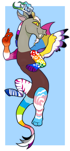 Size: 820x1773 | Tagged: safe, artist:malphym, derpibooru import, discord, draconequus, abstract background, aroace pride flag, aromantic pride flag, asexual pride flag, bisexual pride flag, coat markings, colored wings, colored wingtips, gay pride flag, genderfluid pride flag, image, lesbian pride flag, lgbt, lgbtq, male, pangender pride flag, pansexual pride flag, png, pride, pride flag, rainbow flag, smiling, solo, transgender pride flag, wings