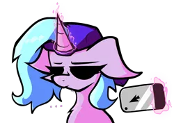 Size: 4715x3332 | Tagged: safe, artist:foxtrnal, derpibooru import, oc, oc:cybermare, unofficial characters only, pony, unicorn, ..., backwards ballcap, baseball cap, bust, cap, hat, image, looking at you, loveweb, magic, phone, png, simple background, solo, telekinesis, transparent background