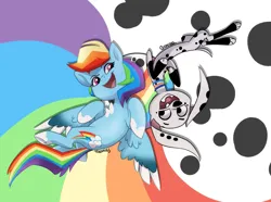 Size: 941x700 | Tagged: safe, artist:themiles, derpibooru import, rainbow dash, dalmatian, dog, pegasus, pony, 101 dalmatians, crossover, duo, female, image, mare, open mouth, open smile, png, smiling