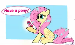 Size: 2048x1240 | Tagged: safe, artist:petaltwinkle, derpibooru import, fluttershy, pinkie pie, earth pony, pegasus, pony, cute, dialogue, diapinkes, duo, female, image, in goliath's palm, jpeg, mare, micro, shyabetes, sitting, size difference, smiling, speech bubble, tiny, tiny ponies, tongue out