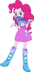 Size: 1850x3912 | Tagged: safe, artist:sugar-loop, derpibooru import, edit, pinkie pie, equestria girls, .ai available, .svg available, absurd resolution, balloon, boots, bracelet, cloth gag, clothes, female, gag, help me, high heel boots, image, jewelry, open mouth, pinkie pie's boots, png, shoes, simple background, skirt, solo, transparent background, vector