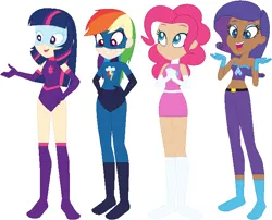 Size: 684x552 | Tagged: safe, artist:sturk-fontaine, derpibooru import, pinkie pie, rainbow dash, rarity, twilight sparkle, human, equestria girls, base used, human coloration, image, png, simple background, superhero, white background