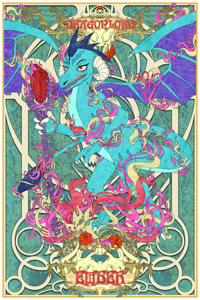 Size: 850x1276 | Tagged: safe, artist:enyoiyourself, derpibooru import, princess ember, dragon, bloodstone scepter, claws, dragon lord ember, dragoness, female, flower, image, modern art, nouveau, png, skull, solo, spread wings, wings