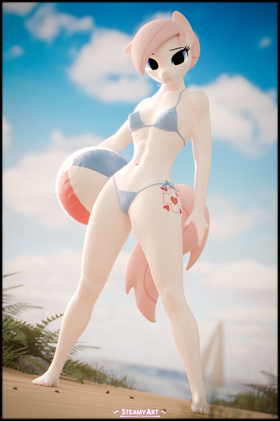 Size: 2560x3840 | Tagged: suggestive, artist:phenioxflame, derpibooru import, nurse redheart, anthro, earth pony, plantigrade anthro, art pack:equestria bikini club, abs, beach, bikini, breasts, clothes, erect nipples, female, fit, image, looking at you, nipple outline, png, small breasts, solo, solo female, swimsuit