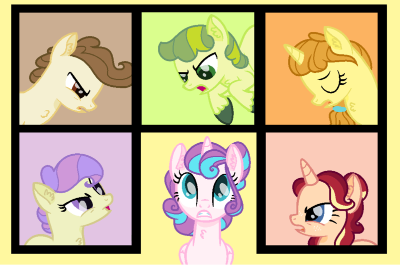 Size: 1073x712 | Tagged: safe, artist:colorcoookie0w0, derpibooru import, apple bud, cream puff, pound cake, princess flurry heart, pumpkin cake, oc, oc:stellar glitter, alicorn, earth pony, pegasus, pony, unicorn, background, female, group, image, male, mare, older, older apple bud, older cream puff, older flurry heart, older pound cake, older pumpkin cake, png, stallion