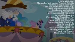 Size: 1192x670 | Tagged: safe, derpibooru import, edit, edited screencap, editor:quoterific, screencap, princess celestia, princess luna, twilight sparkle, twilight sparkle (alicorn), alicorn, magical mystery cure, image, jpeg, princess, quote, speech, talking, text