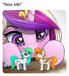 Size: 1024x1134 | Tagged: safe, artist:lailyren, derpibooru import, princess cadance, oc, oc:gumdrop, oc:rising dawn, alicorn, earth pony, pegasus, pony, commission, heart, heart eyes, image, jpeg, meme, now kiss, ponified animal photo, ponified meme, sunglasses, wingding eyes, ych result