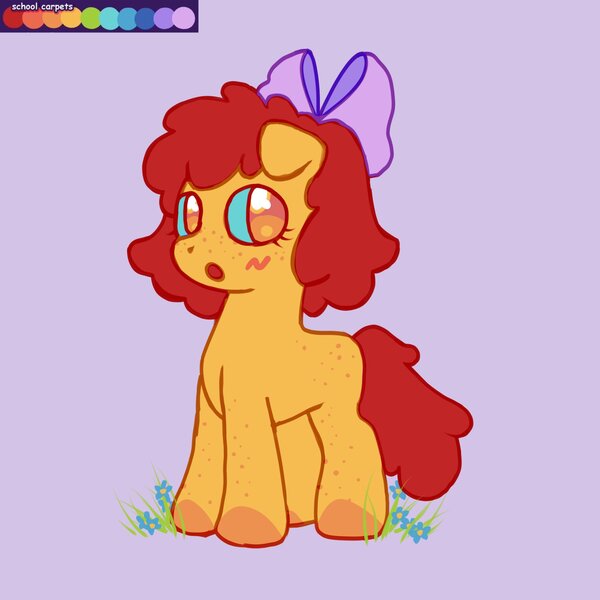 Size: 2048x2048 | Tagged: safe, artist:ivydapple, derpibooru import, apple bloom, earth pony, pony, blushing, color palette, female, filly, flower, foal, freckles, grass, image, jpeg, open mouth, purple background, simple background, solo