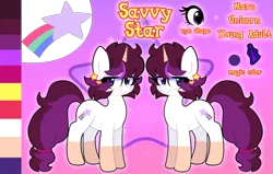Size: 3471x2201 | Tagged: safe, artist:saveraedae, derpibooru import, oc, oc:savvy star, unofficial characters only, pony, unicorn, cutie mark, female, horn, image, mare, mirrored, png, ponysona, reference sheet, solo, unicorn oc