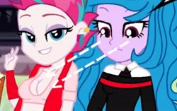Size: 476x298 | Tagged: safe, artist:robertsonskywa1, derpibooru import, izzy moonbow, zipp storm, equestria girls, g5, breasts, clothes, cosplay, costume, equestria girls-ified, female, g5 to equestria girls, generation leap, image, jpeg, looking at breasts, out of context, photo