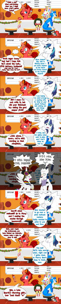 Size: 1024x5026 | Tagged: safe, artist:jasperpie, derpibooru import, shining armor, oc, oc:dr. wolf, oc:lightning bliss, oc:white nova, comic:it's good to be helping, aviator goggles, christmas, comic, fez, gingerbread house, goggles, hat, hearth's warming decorations, holiday, image, implied flurry heart, jpeg, magic, magic aura, phone, pie's pizzeria