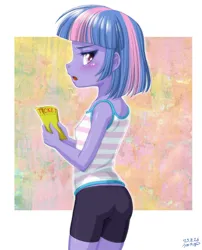 Size: 2378x2940 | Tagged: safe, artist:uotapo, wind sprint, equestria girls, blushing, butt, child, clothes, female, image, looking at you, png, shirt, shorts, spandex, t-shirt, ticket