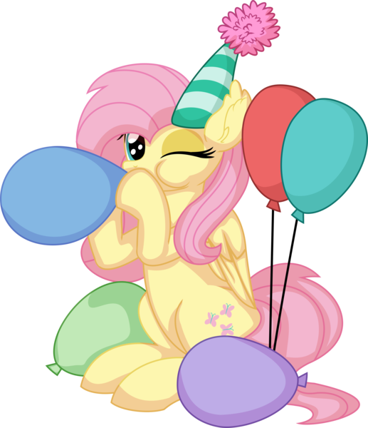 Size: 6141x7121 | Tagged: safe, artist:cyanlightning, derpibooru import, fluttershy, pony, unicorn, .svg available, absurd resolution, balloon, blowing, blowing up balloons, commission:puffydearlysmith, cute, female, glasses, hat, image, inflating, mare, one eye closed, party hat, png, shyabetes, simple background, sitting, solo, transparent background, vector