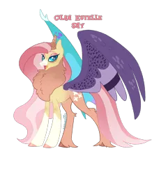 Size: 1372x1573 | Tagged: safe, artist:arodovecaidwa, derpibooru import, oc, oc:cilan shy, unofficial characters only, draconequus, hybrid, base used, concave belly, female, hybrid oc, image, interspecies offspring, leg fluff, long mane, long tail, offspring, parent:discord, parent:fluttershy, parents:discoshy, partially open wings, png, simple background, slim, solo, tail, thin, transparent background, wings