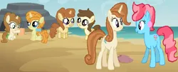 Size: 1426x577 | Tagged: safe, artist:starryc94, derpibooru import, cinnamon chai, cup cake, pound cake, pumpkin cake, oc, oc:comet, oc:lucy, earth pony, pegasus, pony, unicorn, base used, brother and sister, cake twins, colt, female, foal, group, image, male, mare, mother and child, mother and daughter, mother and son, offspring, parent:cinnamon chai, parent:donut joe, parents:cinnamon donut, png, siblings, twins