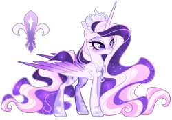 Size: 1745x1214 | Tagged: safe, artist:gihhbloonde, derpibooru import, oc, alicorn, pony, concave belly, crown, ethereal mane, ethereal tail, female, hoof shoes, horn, image, jewelry, long horn, long mane, long tail, magical lesbian spawn, mare, offspring, parent:fleur-de-lis, parent:princess luna, partially open wings, peytral, png, princess shoes, regalia, simple background, slim, solo, starry mane, starry tail, tail, thin, transparent background, wings