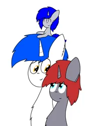 Size: 2619x3464 | Tagged: safe, artist:thunderrainbowshadow, derpibooru import, oc, oc:kolbe, oc:ruby, oc:silver bell, unofficial characters only, pony, unicorn, colt, father and child, father and son, female, foal, husband and wife, image, male, mare, mother and child, mother and son, parent:oc:kolbe, parent:oc:ruby, png, shipping, simple background, stallion, straight, traditional art, trio, white background