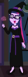 Size: 557x1529 | Tagged: safe, artist:robukun, derpibooru import, edit, sci-twi, twilight sparkle, human, equestria girls, clothes, cropped, dress, halloween, hat, holiday, image, long dress, png, solo, witch, witch hat