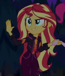 Size: 827x968 | Tagged: safe, derpibooru import, screencap, pinkie pie, sunset shimmer, equestria girls, equestria girls series, sunset's backstage pass!, spoiler:eqg series (season 2), cropped, image, jpeg, night