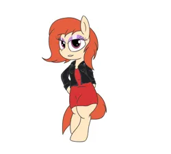 Size: 2000x1800 | Tagged: safe, artist:amateur-draw, derpibooru import, oc, oc:phosphor flame, unofficial characters only, anthro, earth pony, bipedal, clothes, dress, image, jacket, leather, leather jacket, makeup, png, red dress, simple background, solo, sultry pose, white background