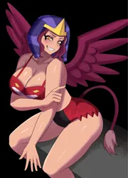 Size: 800x1114 | Tagged: suggestive, artist:tzc, derpibooru import, sphinx (character), human, sphinx, bedroom eyes, bikini, bikini bottom, bikini top, breasts, busty sphinx, clothes, commission, cosplay, costume, female, grin, humanized, image, jpeg, slifer the sky dragon, smiling, solo, solo female, swimsuit, tail, tailed humanization, winged humanization, wings, yu-gi-oh!