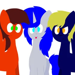 Size: 1378x1378 | Tagged: safe, artist:thunderrainbowshadow, derpibooru import, oc, oc:midnight, oc:silver bell, unofficial characters only, pegasus, pony, unicorn, best friends, image, male, png, simple background, stallion, traditional art, trio, white background