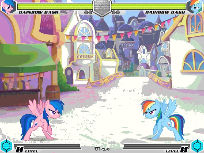 Size: 994x746 | Tagged: safe, artist:tom artista, derpibooru import, firefly, rainbow dash, fighting is magic, g1, canterlot, equestria, fan game, image, jpeg, movie, new, recolor, square, stage