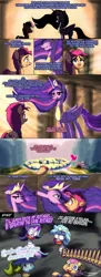 Size: 1489x4096 | Tagged: safe, artist:ringteam, derpibooru import, cozy glow, princess twilight 2.0, rainbow dash (g3), scootaloo (g3), starlight glimmer, sunny starscout, twilight sparkle, twilight sparkle (alicorn), alicorn, earth pony, pegasus, unicorn, g3, g5, the last problem, bondage, cavern, comic, dialogue, image, jpeg, older, older twilight, ponyville, rainbow dash always dresses in style, reference, straitjacket, undertale, video game