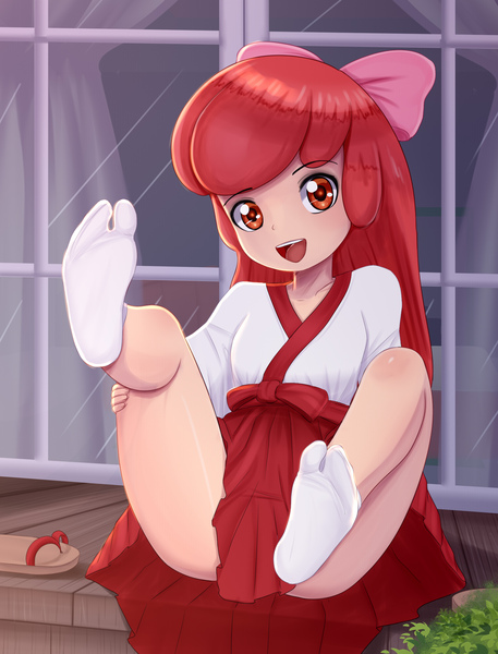 Size: 1890x2480 | Tagged: safe, artist:focusb, apple bloom, human, bow, child, clothes, female, hair bow, humanized, image, jpeg, kimono (clothing), looking at you, sandals, socks