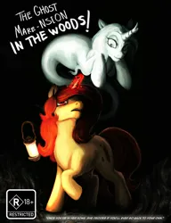Size: 4600x6000 | Tagged: safe, artist:misstwipietwins, derpibooru import, oc, oc:glis sen, oc:sile, ghost, ghost pony, kirin, pony, undead, unicorn, comic:the ghost mare-nsion in the woods, comic, comic cover, horn, image, kirin oc, lantern, magic, png, rated, rating, unicorn oc