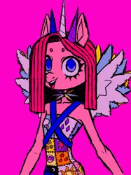 Size: 2048x2731 | Tagged: safe, artist:dreamscreep, derpibooru import, pinkie pie, anthro, fanfic:cupcakes, friendship is magic, choker, clothes, cutie mark, dress, feathered wings, g4, horn, image, jpeg, pinkamena diane pie, solo, spiked choker, wings