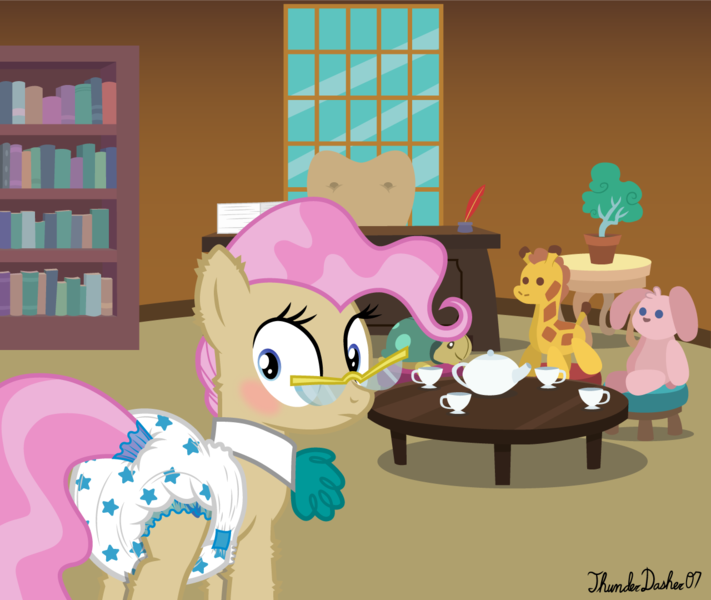 Size: 1280x1080 | Tagged: questionable, artist:thunderdasher07, derpibooru import, mayor mare, earth pony, giraffe, pony, rabbit, turtle, abdl, adult foal, animal, blushing, book, bookshelf, butt, butt focus, caught, chair, cup, desk, diaper, diaper butt, diaper fetish, ear fluff, female, fetish, glasses, hoof fluff, image, inkwell, leg fluff, looking back, mare, neck fluff, non-baby in diaper, non-dyed mayor, office, paper, pink mane, pinpoint eyes, plot, plushie, png, poofy diaper, potted plant, quill, solo, stool, table, tea party, teacup, teapot, wide eyes, window