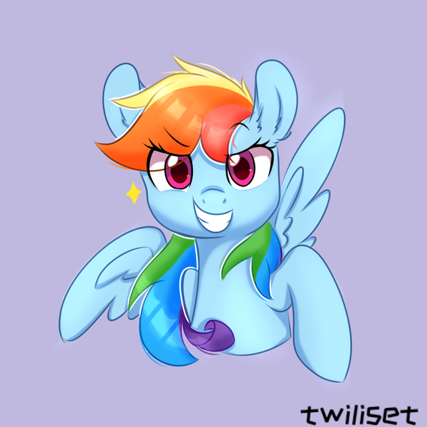 Size: 1080x1080 | Tagged: safe, artist:twiliset, derpibooru import, rainbow dash, pegasus, pony, cute, gritted teeth, image, png, purple background, simple background, solo, spread wings, teeth, teeth grinding, wings