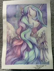 Size: 3072x4080 | Tagged: safe, artist:jsunlight, derpibooru import, princess celestia, alicorn, pony, image, jpeg, solo, traditional art, watercolor painting