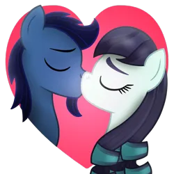 Size: 1600x1600 | Tagged: safe, artist:starless, derpibooru import, coloratura, oc, oc:starless, earth pony, pony, bust, canon x oc, derpibooru exclusive, earth pony oc, eyes closed, female, heart, image, kissing, male, mare, png, reupload, shipping, stallion, straight