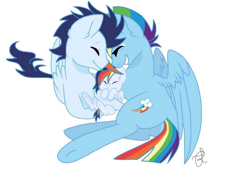 Size: 1024x768 | Tagged: safe, artist:ilaria122, derpibooru import, rainbow dash, soarin', oc, oc:sky, pegasus, pony, baby, baby pony, eyes closed, female, filly, foal, happy, image, lying down, male, mare, offspring, parent:rainbow dash, parent:soarin', parents:soarindash, png, shipping, simple background, soarindash, stallion, straight, transparent background, vector