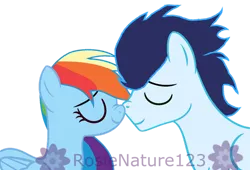 Size: 1024x698 | Tagged: safe, artist:rosienature123, derpibooru import, rainbow dash, soarin', pegasus, pony, eyes closed, female, image, male, mare, nuzzling, png, shipping, simple background, soarindash, stallion, straight, transparent background, vector