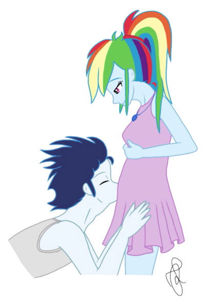 Size: 1024x1523 | Tagged: safe, artist:ilaria122, derpibooru import, rainbow dash, soarin', human, equestria girls, female, image, kissing, male, png, preggo dash, pregnant, shipping, simple background, soarindash, straight, transparent background, vector