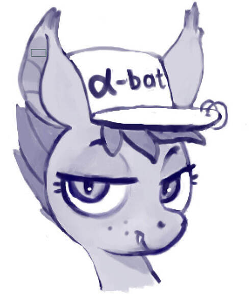 Size: 578x702 | Tagged: safe, artist:ponsce, derpibooru import, bat pony, grayscale, hat, image, jpeg, monochrome