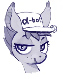 Size: 578x702 | Tagged: safe, artist:ponsce, derpibooru import, bat pony, grayscale, hat, image, jpeg, monochrome