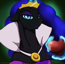 Size: 2050x2000 | Tagged: safe, artist:ruanshi, derpibooru import, nightmare moon, pony, apple, clothes, cosplay, costume, evil queen, food, image, png
