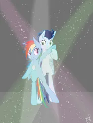 Size: 768x1024 | Tagged: safe, artist:ilaria122, derpibooru import, rainbow dash, soarin', pegasus, pony, dancing, female, image, jpeg, male, mare, shipping, soarindash, stallion, straight