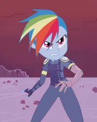 Size: 827x1035 | Tagged: safe, artist:nightglowfan, derpibooru import, rainbow dash, human, equestria girls, alternate timeline, apocalypse dash, crystal war timeline, female, image, jpeg