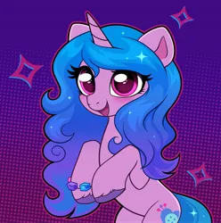 Size: 3839x3868 | Tagged: safe, artist:confetticakez, derpibooru import, izzy moonbow, pony, unicorn, g5, blushing, bracelet, cute, female, friendship bracelet, high res, horn, image, izzybetes, jewelry, jpeg, looking at you, mare, open mouth, open smile, sitting up, smiling, smiling at you, solo, unshorn fetlocks