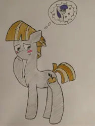 Size: 3000x4000 | Tagged: safe, artist:thunderrainbowshadow, derpibooru import, maud pie, mudbriar, earth pony, pony, blushing, crushing, female, image, jpeg, male, mare, maudbriar, shipping, simple background, stallion, straight, traditional art, white background