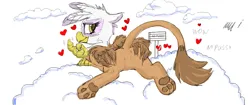 Size: 941x394 | Tagged: suggestive, anonymous artist, derpibooru import, gilda, gryphon, adorasexy, butt, cloud, cute, flockmod, gildonk, image, paws, png, presenting, sexy, solo