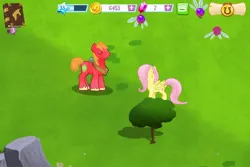 Size: 600x400 | Tagged: safe, derpibooru import, big macintosh, fluttershy, earth pony, parasprite, pegasus, pony, 3d, female, fluttermac, game screencap, gameloft, image, jpeg, male, mare, my little pony: magic princess, shipping, stallion, straight